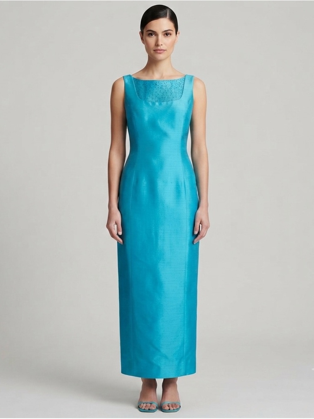 Dana Buchman Silk Hawaiian Indigo Bow Back Sheath Maxi Dress NWT Size 4 Cocktail